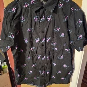MTV Logo Print Button Up Collard Shirt Unisex Sz L